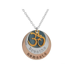 Fronay Collection 361130G 24 to 26 in. Ohm Breathe Namaste Pendant Necklace in Sterling Silver