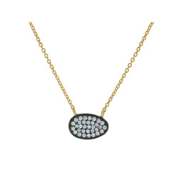 16 in. Plus 2 in. Extension Silver Black Rhodium & Gold Plated Chain&#44; Cubic Zirconia Irregular Oval Shape Pendant Necklace