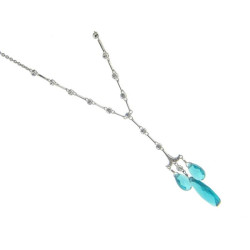 Fronay 901117 16 in. Paraiba Briolette & CZ High Fashion Necklace in Sterling SIlver