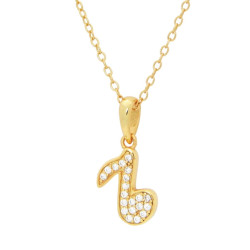 Fronay 111206G 16 & 2 in. Teens Sparkling Cz Corchea Pendant Necklace in Gold Plated Silver