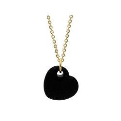 Fronay 121126B 15 in. 18k Gold Plated Black Enamel Puffy Heart Necklace