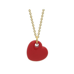 Fronay 121126R 15 in. 18k Gold Plated Red Enamel Puffy Heart Necklace&#44; 15 Inches