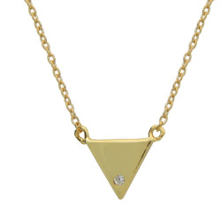 Fronay JE1133G 15 & 1 in. Yellow Gold Mini Triangle & CZ Pendant Necklace in Sterling Silver