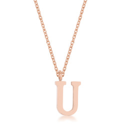 Womens Elaina Rose Gold Stainless Steel U Initial Necklace