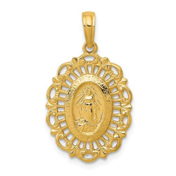 Quality Gold D3705 15 x 26 mm 14K Yellow Gold Oval Miraculous Medal Pendant