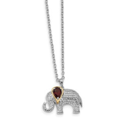 Quality Gold QG2713-17 1 mm x 17 in. Sterling Silver & 14K Garnet & Diamond Elephant Necklace