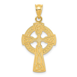 Quality Gold C1942 17 x 33 mm 14K Yellow Gold Celtic Cross Pendant