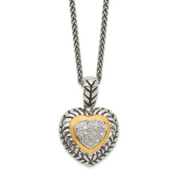 Shey Couture QTC542 18 in. Sterling Silver with 14k Gold Diamond Heart Necklace