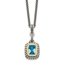 Shey Couture QTC51 Sterling Silver with 14k Gold Swiss Blue Stone Topaz Necklace