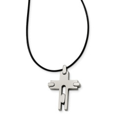 Confirmation & Communion TBN106-18 18 in. Titanium Leather Cord Cross Necklace