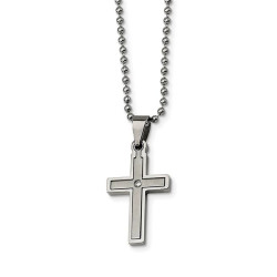Chisel SRN170-22 22 in. Stainless Steel Diamond Accent Cross Necklace - Polished & Brushed
