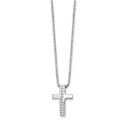 White Ice QW410-18 18 in. Sterling Silver Diamond Cross Slide Pendant Necklace - Polished
