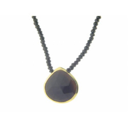 Fronay Collection 211355B Black Spinel & Black Stone Pendant Sterling Silver Necklace&#44; 16 in.