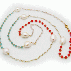 Multi-Color Natural Stone & White Rice Pearl Necklace&#44; 38 in.