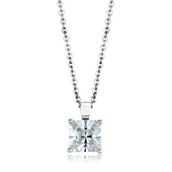 LOS895 - Rhodium 925 Sterling Silver Chain Pendant with AAA Grade CZ in Clear
