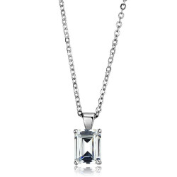 LOS897 - Rhodium 925 Sterling Silver Chain Pendant with AAA Grade CZ in Clear