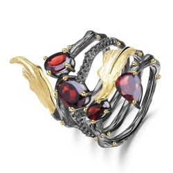 925 Sterling Sliver, Red Garnet Vintage Style Gemstone Ring