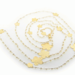 Fronay Collection Long 18K Gold Plated Sterling Silver Flower & Freshwater Pearls Necklace&#44; 60 Plus 2 in.